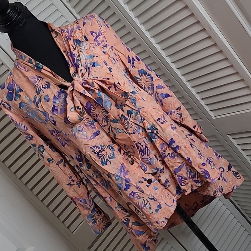 Go Fish handmade in Indonesia hi-low tie front blouse